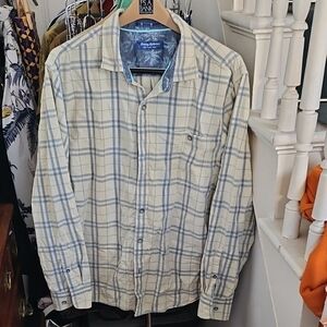 Tommy Bahama Cream and Blue Plaid Courderoy Button-Down Shirt